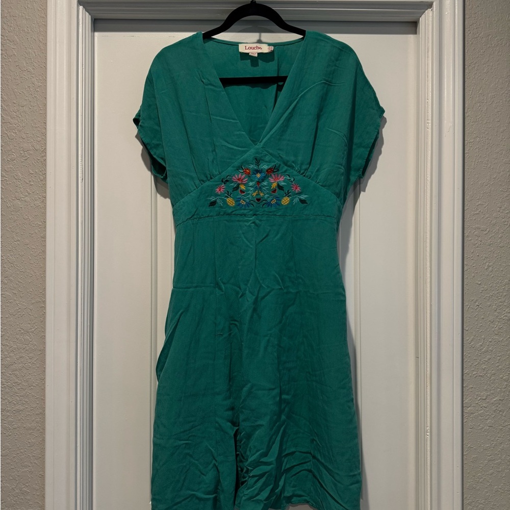 Louche Teal Dress with Embroidery